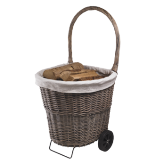 Chariot A Bois Tissa Osier Grise Et Tissu