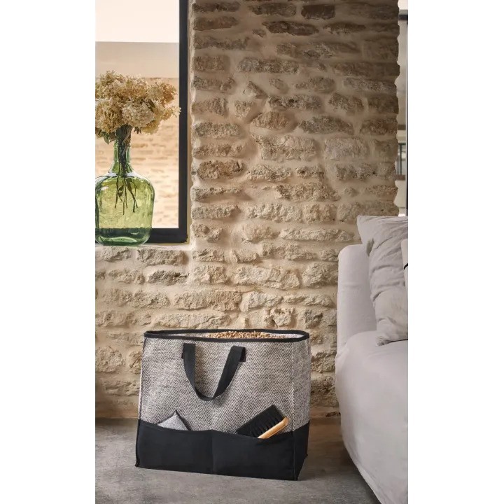 Sac à bûches ou Granulés Tweedy Noir en Coton - Dixneuf | Design Élégant et Pratique - Capska