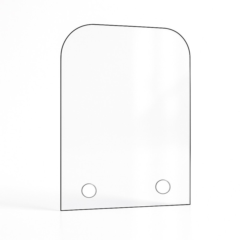 Vitre percée sur mesure forme 2 angles arrondis Vitre percée sur mesure forme 2 angles arrondis