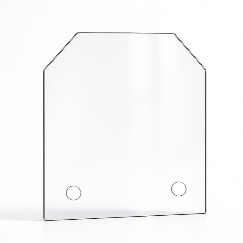 Vitre percée sur mesure forme 2 angles coupés