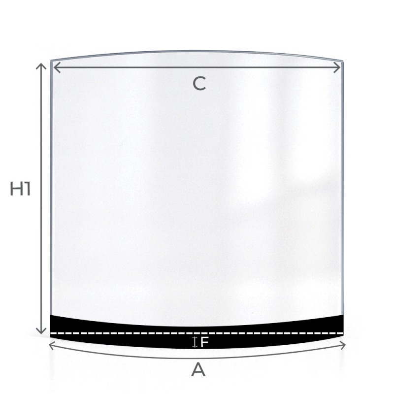 Techfire UNI 1068 Glas - in sich gebogenes Siebdruck Kaminglas für Kaminofen