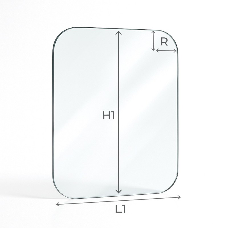 Vitre plate avec 4 angles arrondis schéma