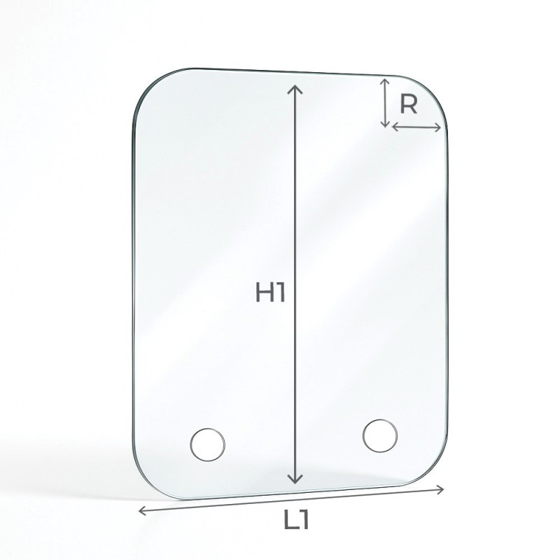 Vitre percée sur mesure forme 4 angles arrondis schéma